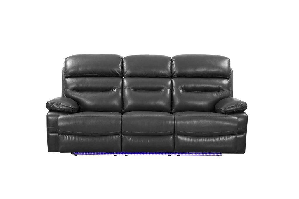 HomeRoots Leather Upholstery/Solid Wood Frame 89" X 40" X 41" Gray Power Reclining Sofa