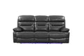 HomeRoots Leather Upholstery/Solid Wood Frame 89" X 40" X 41" Gray Power Reclining Sofa
