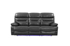 HomeRoots Leather Upholstery/Solid Wood Frame 89" X 40" X 41" Gray Power Reclining Sofa