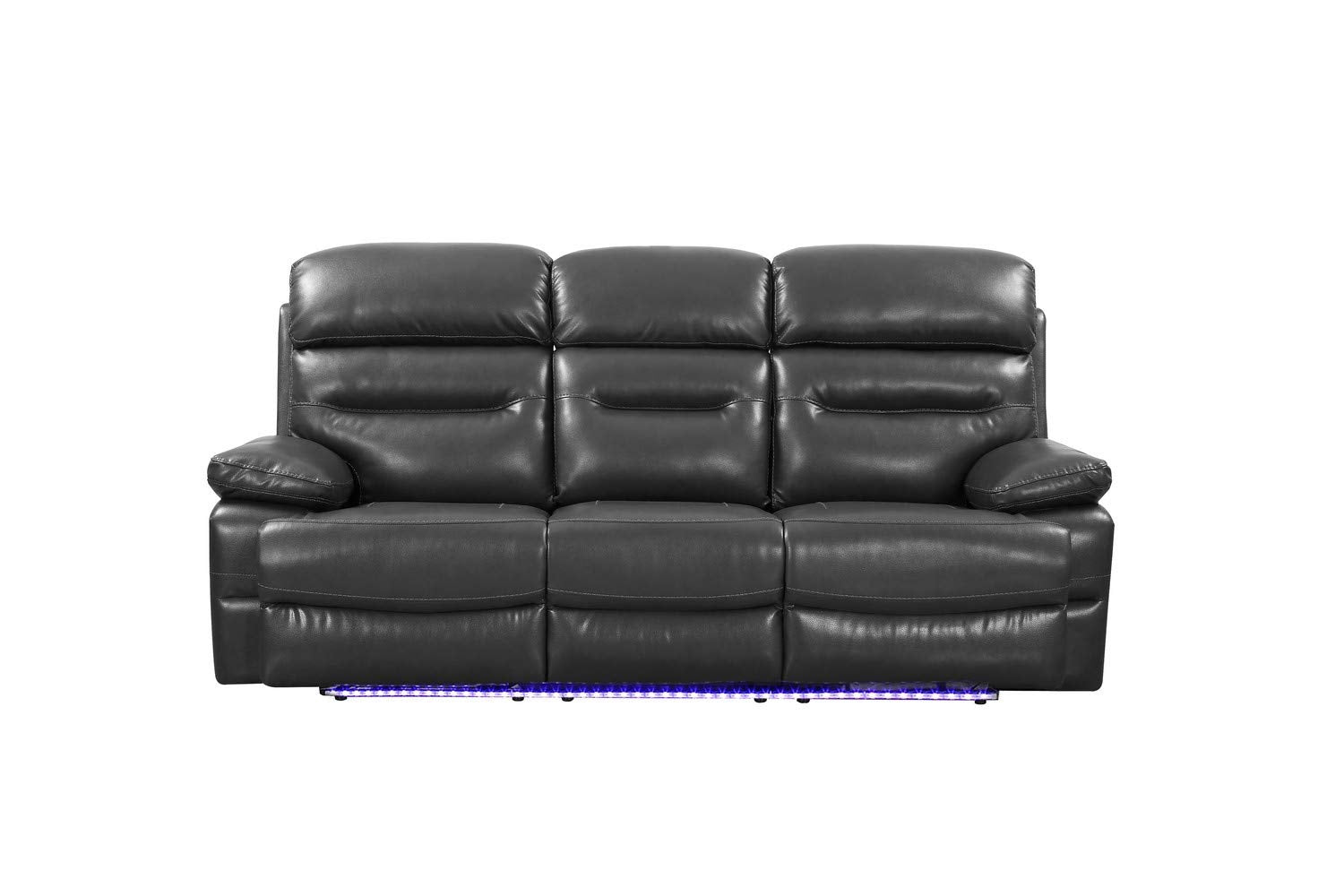 HomeRoots Leather Upholstery/Solid Wood Frame 89" X 40" X 41" Gray Power Reclining Sofa