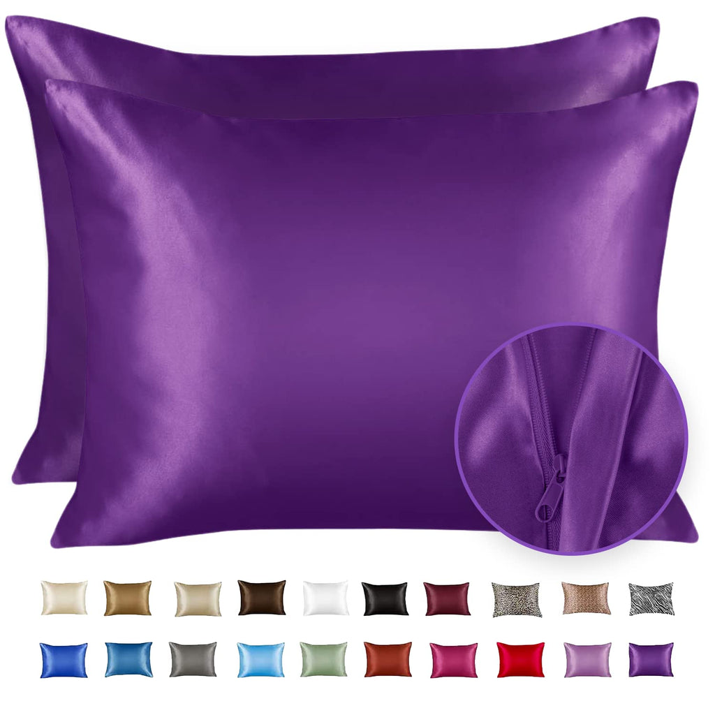 ShopBedding Luxury Satin Pillowcase for Hair - Queen Satin Pillowcase with Zipper, Grape (Pillowcase Set of 2) - Blissford