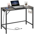 Hoobro Computer Desk, Home Office Desk With Power Outlet, Modern Study Writing Desk With 3 Hooks For Study Room, Home Office, Sturdy And Stable, Easy To Assemble, Charcoal Gray And Black Bc41Udn01