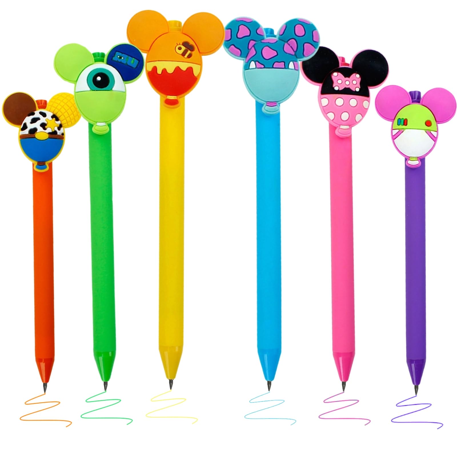 Hl Hope&Luck 6Pc Micckey Mouse Head Character Ears Pens Set,Color Gel Pens,Colorful Pens For Note Taking,Office Desk Stationary