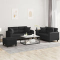 vidaXL 3 Piece Faux Leather Sofa Set with Pillows and Footstool - Black