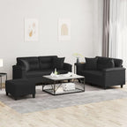 vidaXL 3 Piece Faux Leather Sofa Set with Pillows and Footstool - Black
