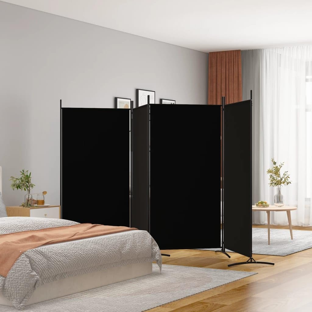 vidaXL 4-Panel Room Divider - Black Foldable Fabric Screen - Space Divider for Bedroom, Living Room, Office - Easy Storage