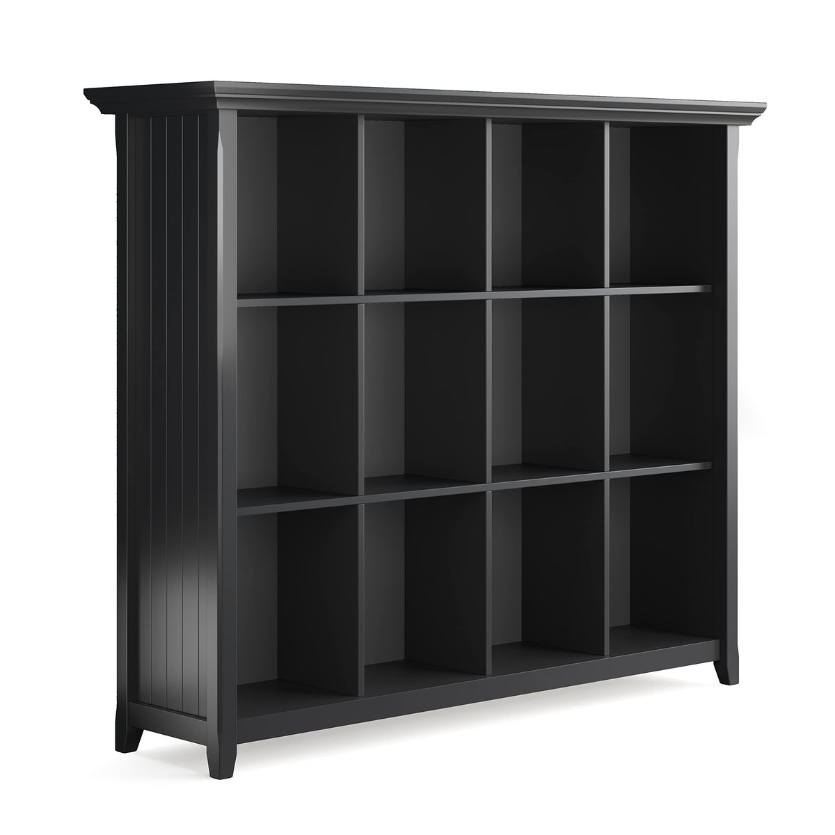 Simplihome Acadian Solid Wood 48 Inch X 57 Inch Transitional 12 Cube Storage In Black For The Living Room, Study Room And Office