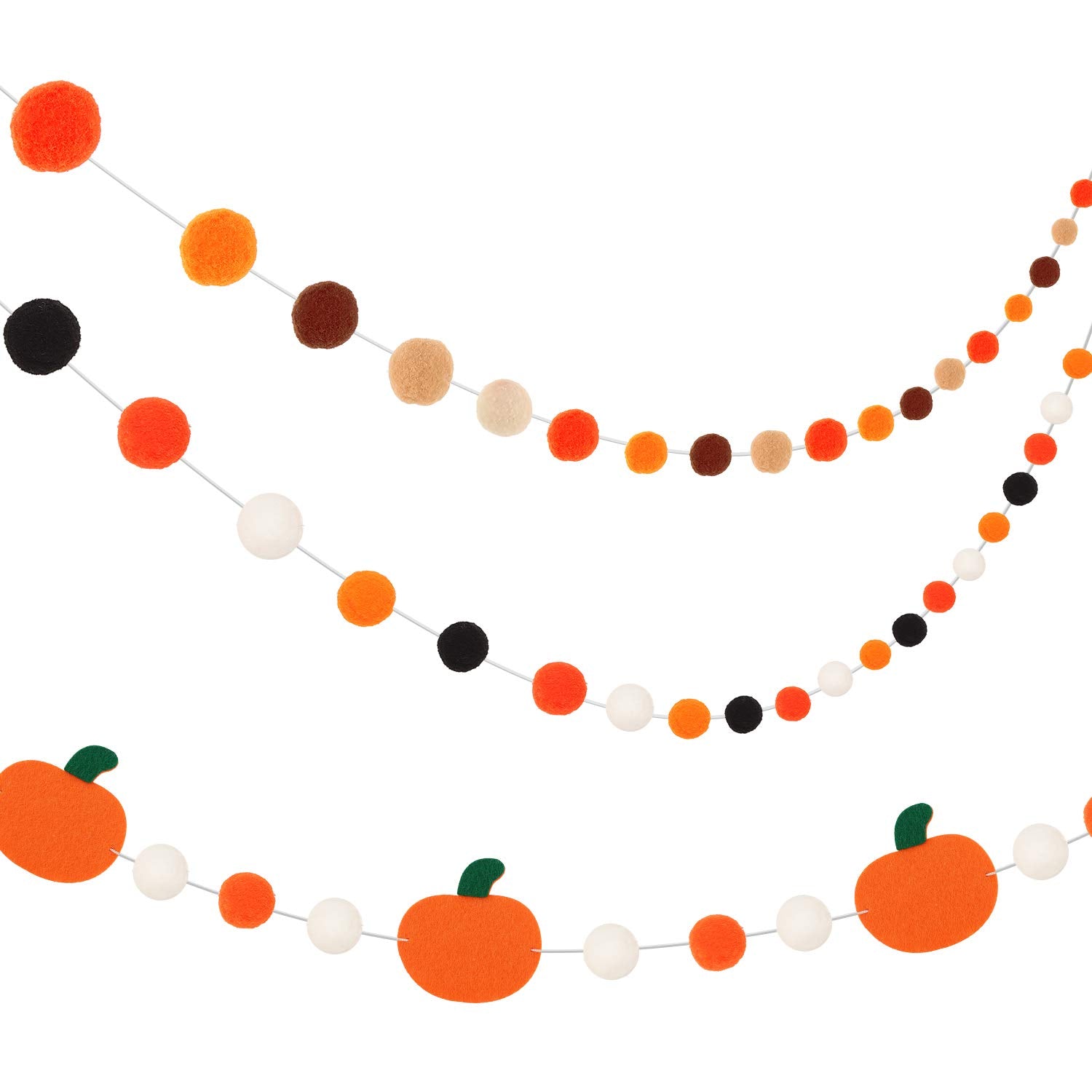 Tatuo 3 Pieces Pom Pom Garland 8. 2 ft Felt Ball and Pumpkin Garland Orange Wool Ball Banner for Halloween Thanksgiving Autumn F