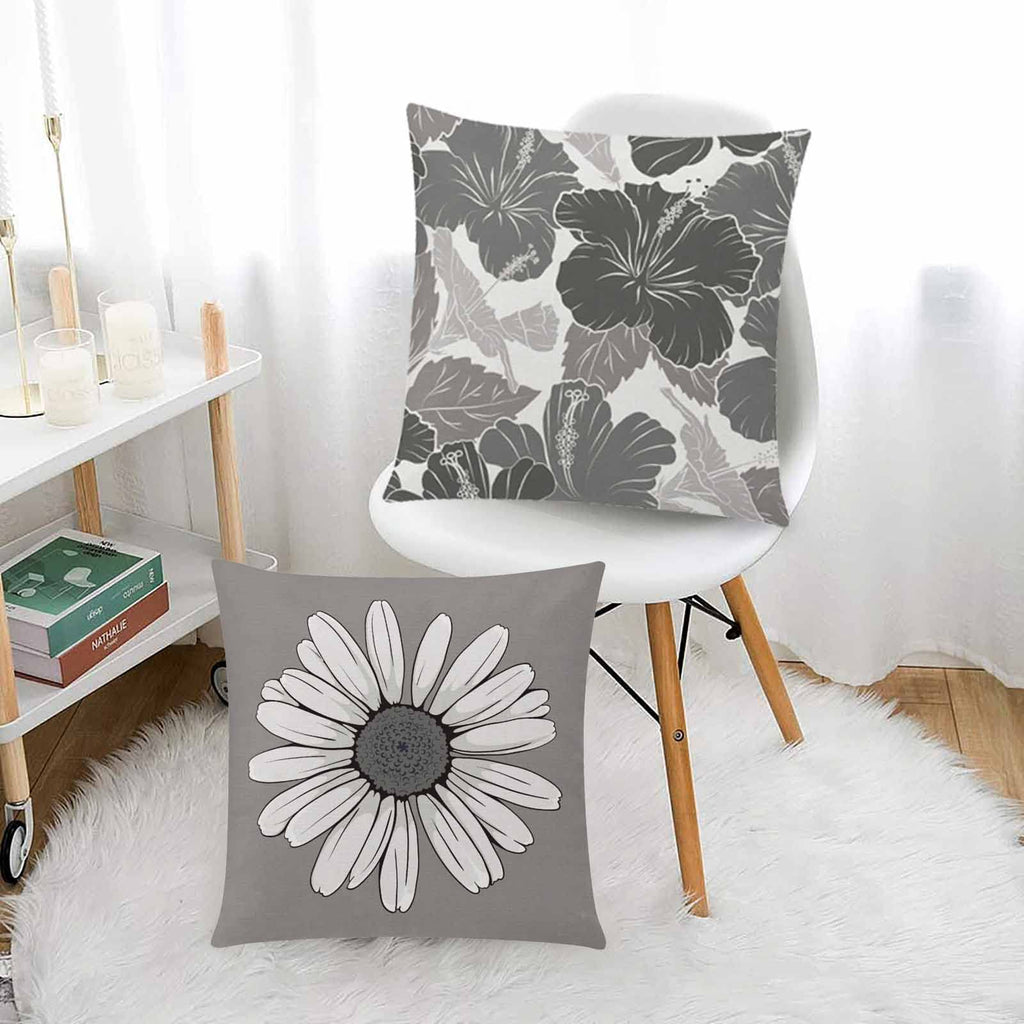 Comminy Grey Pillow Covers 18X18 Set Of 6 Decorative Daisy Flower Throw Pillow Cover For Couch Modern Cushion Cover For Patio Li