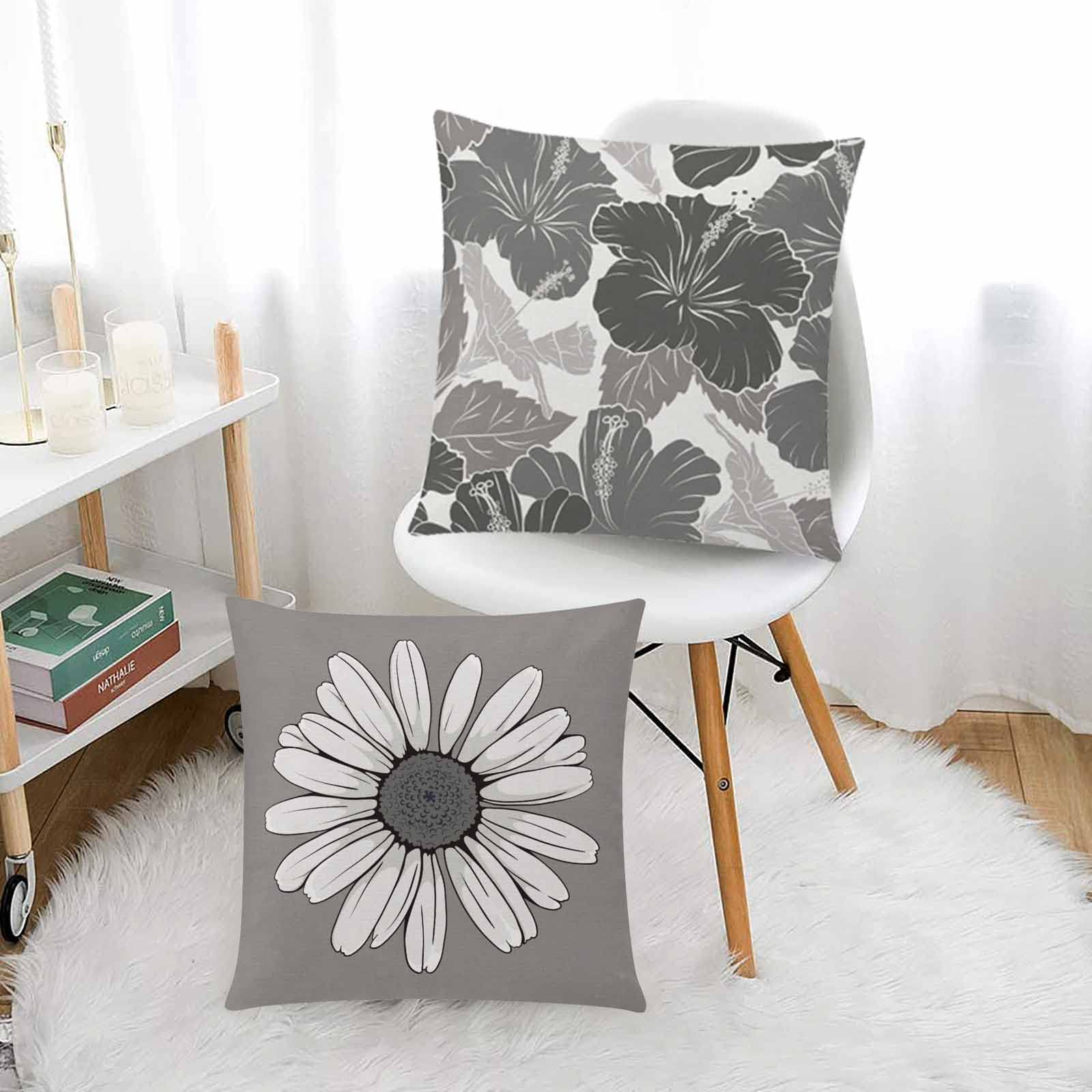 Comminy Grey Pillow Covers 18X18 Set Of 6 Decorative Daisy Flower Throw Pillow Cover For Couch Modern Cushion Cover For Patio Li