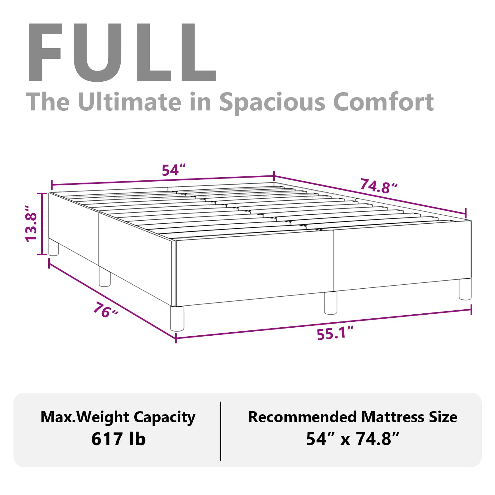 vidaXL Full Size Bed Frame with Plywood Slats, Platform Bed Frame, Fabric Upholstered Mattress Foundation, No Box Spring Needed & Easy Assembly, Dark Gray, Without Mattress