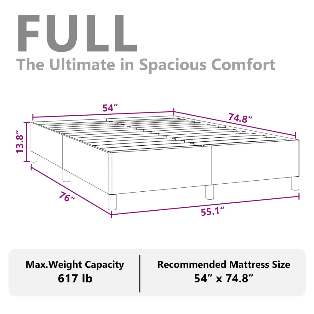 vidaXL Full Size Bed Frame with Plywood Slats, Platform Bed Frame, Fabric Upholstered Mattress Foundation, No Box Spring Needed & Easy Assembly, Dark Gray, Without Mattress