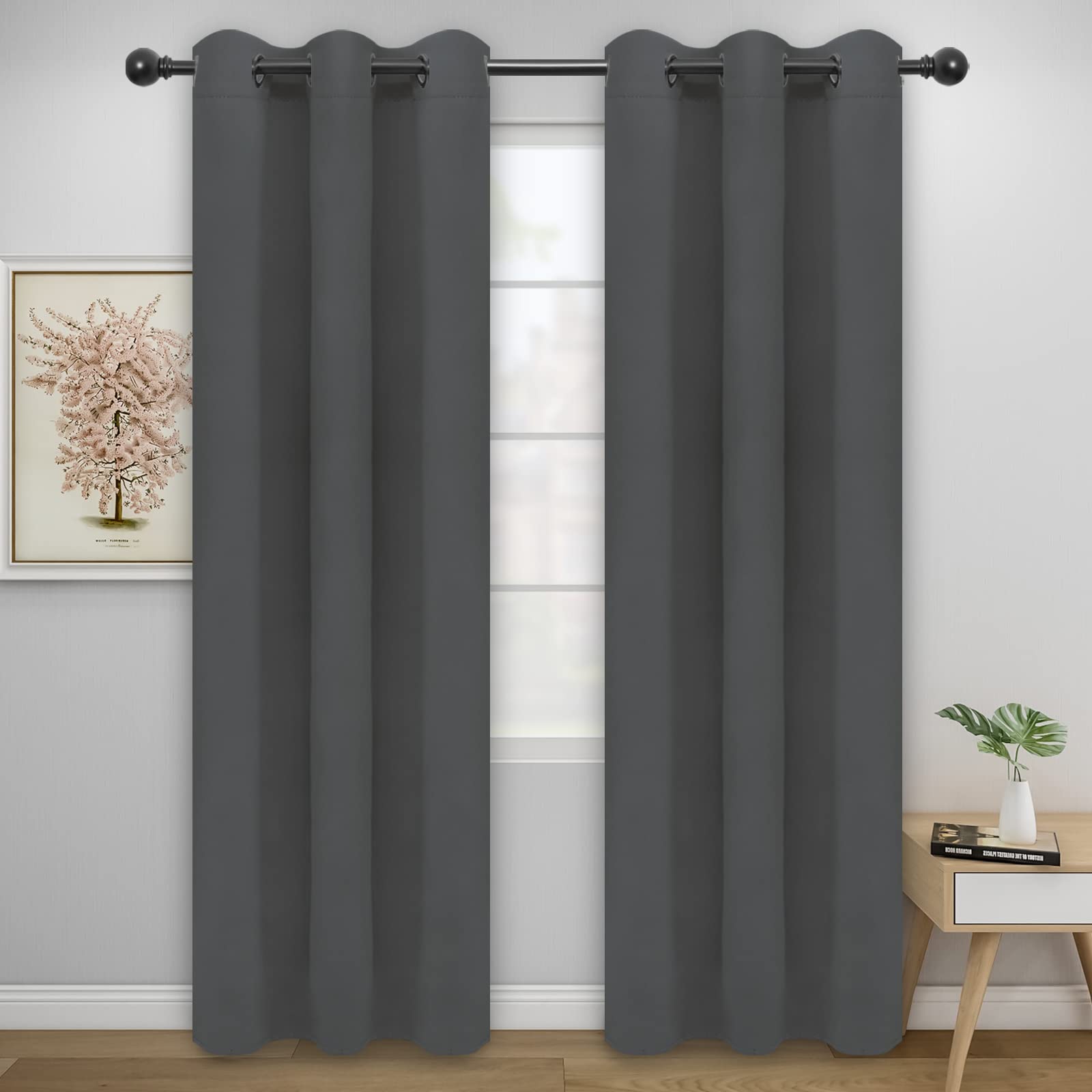 Easy-Going Blackout Curtains For Bedroom, Solid Thermal Insulated Grommet And Noise Reduction Window Drapes, Room Darkening Curtains For Living Room, 2 Panels (42X95 In, Gray)