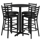 Flash Furniture 30'' Round Black Laminate Table Set with X-Base and 4 Ladder Back Metal Barstools - Black Vinyl Seat