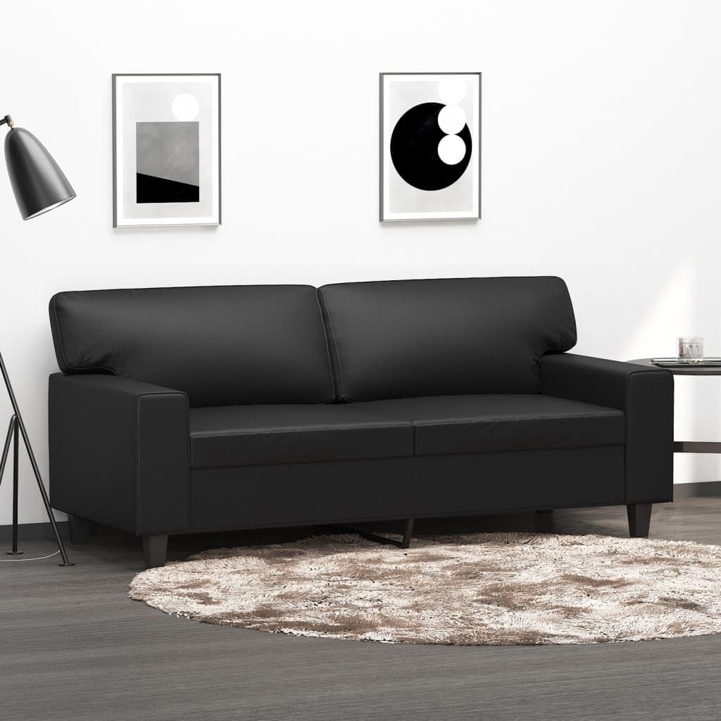 vidaXL Luxurious Modern 2-Seater Sofa in Black Faux Leather – Comfortable Padding, Stain-Resistant Upholstery, Sturdy Metal Frame, and Sleek Design