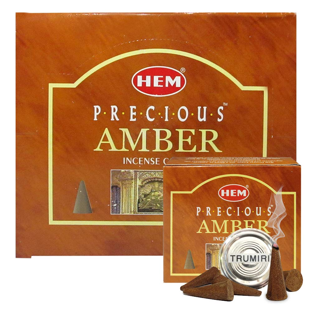 Precious Amber Incense Cones and Cone Incense Burner Bundle Insence Insense Hem Incense
