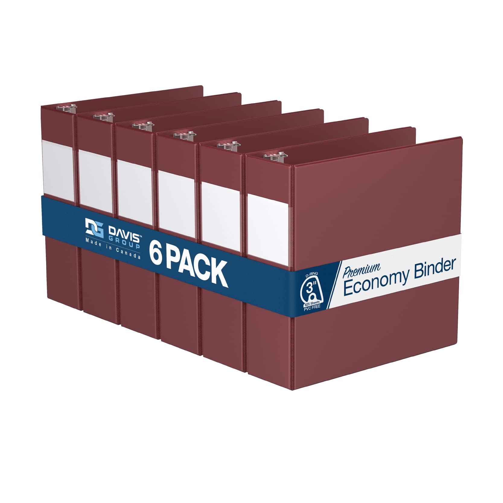 Premium Economy 6-Pack 3-Ring Binders For School Or Office, D-Ring Binders, 3 Inch, Burgundy