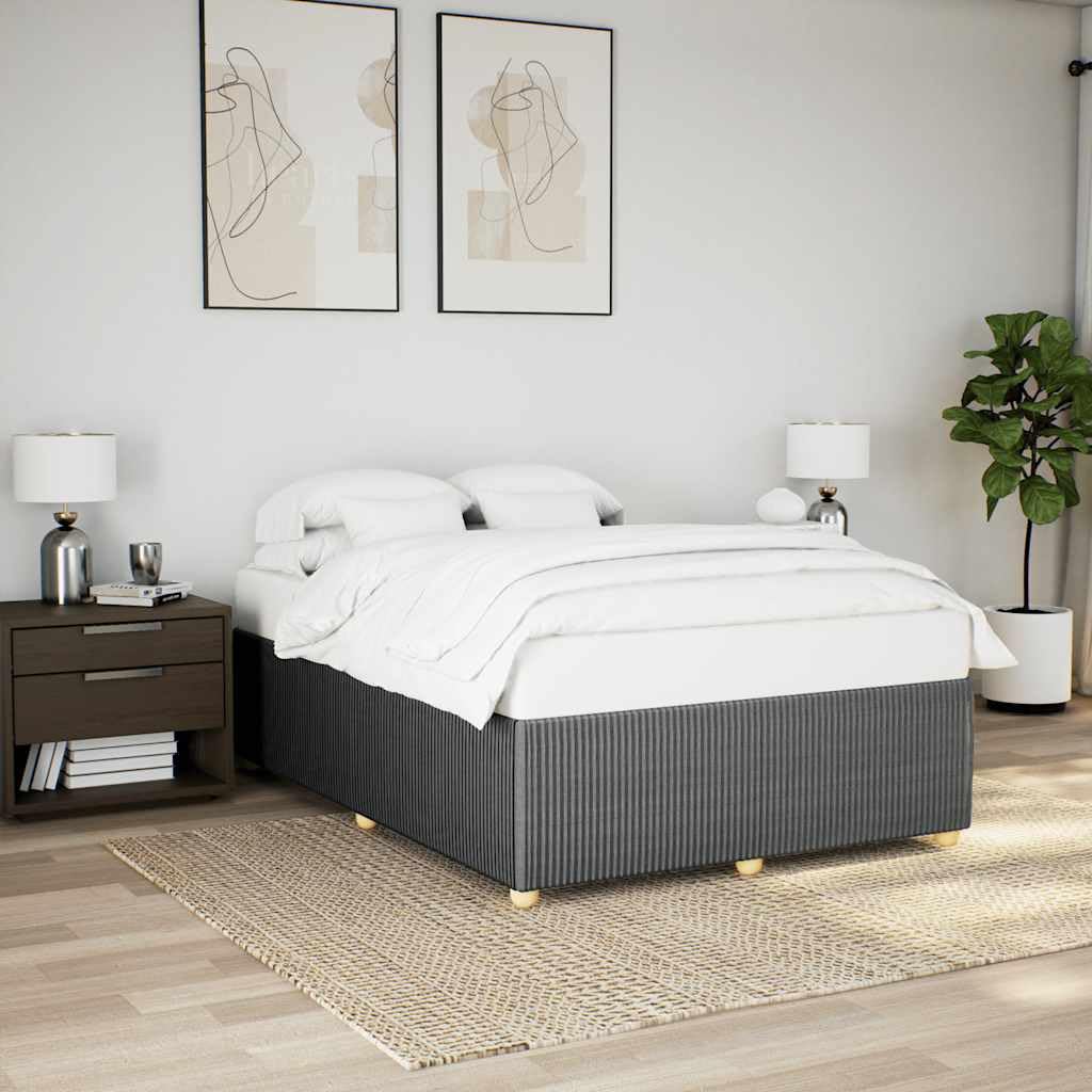 vidaXL Dark Gray Queen Upholstered Bed Frame, Slatted Mattress Base, Modern Bedroom Bedstead