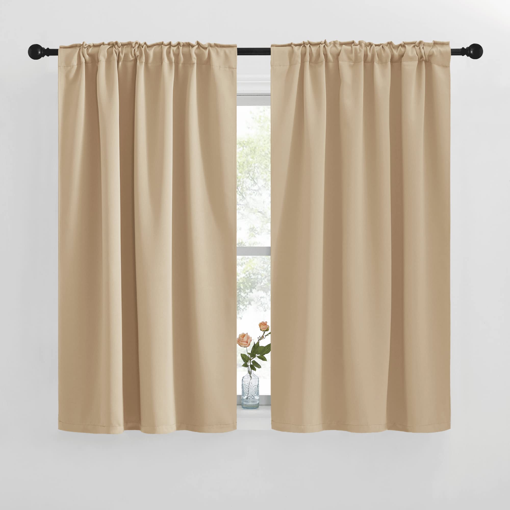 Nicetown Window Treatment Curtains Room Darkening Drapes - (Biscotti Beige Color) 42 Width X 50 Drop Each Panel, 2 Panels Set, Curtains And Draperies For Kitchen