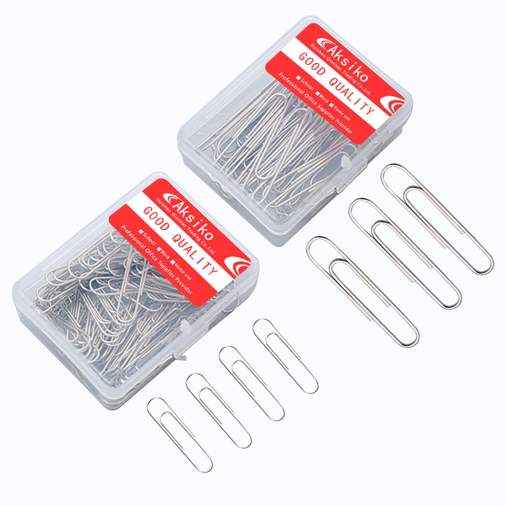 220Pcs Silver Paper Clips, Medium And Jumbo Size (1.3 Inch & 2 Inch) Office Paperclips - With Storage Box In Each Size For Easy