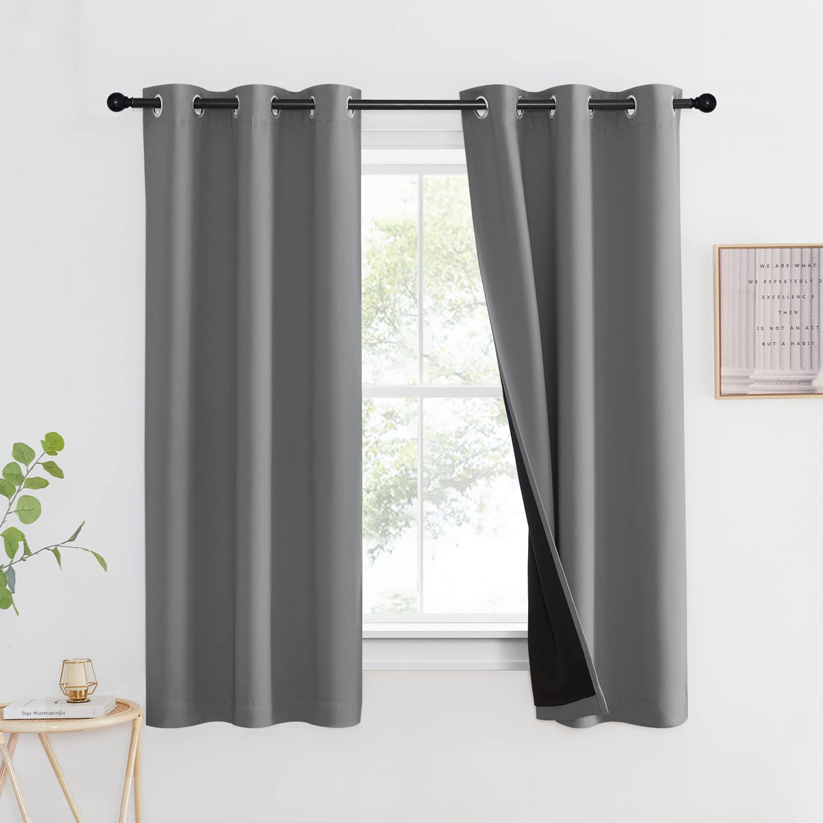 Nicetown 100% Blackout Curtain With Black Liner, Thermal Insulated Full Blackout 2-Layer Lined Drape, Energy Efficiency Window D