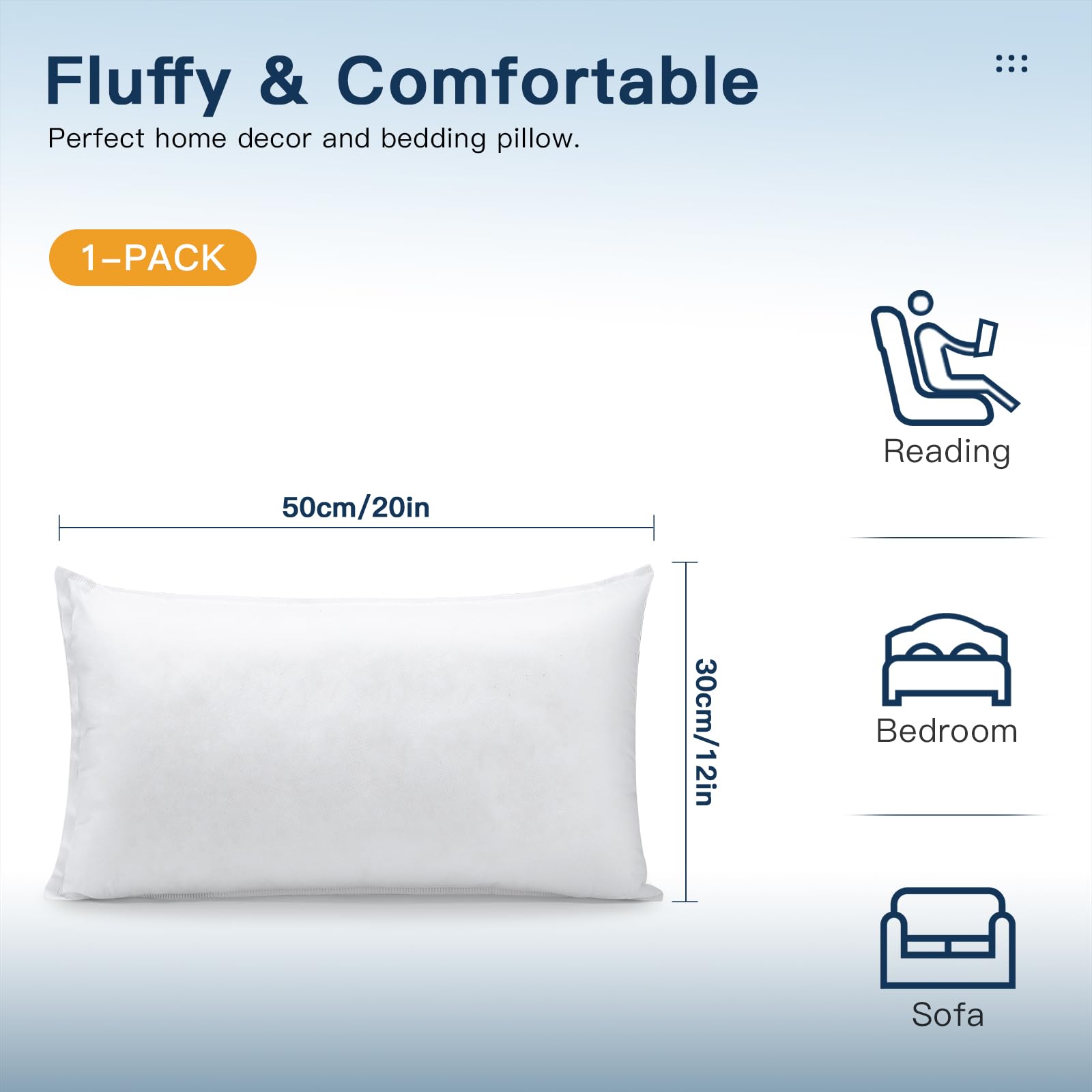 Otostar Pillow Insert 12X20 Inch, Decorative Rectangle Throw Pillow Inserts, Premium Fluffy Pillow Forms Sham Stuffer For Sofa B