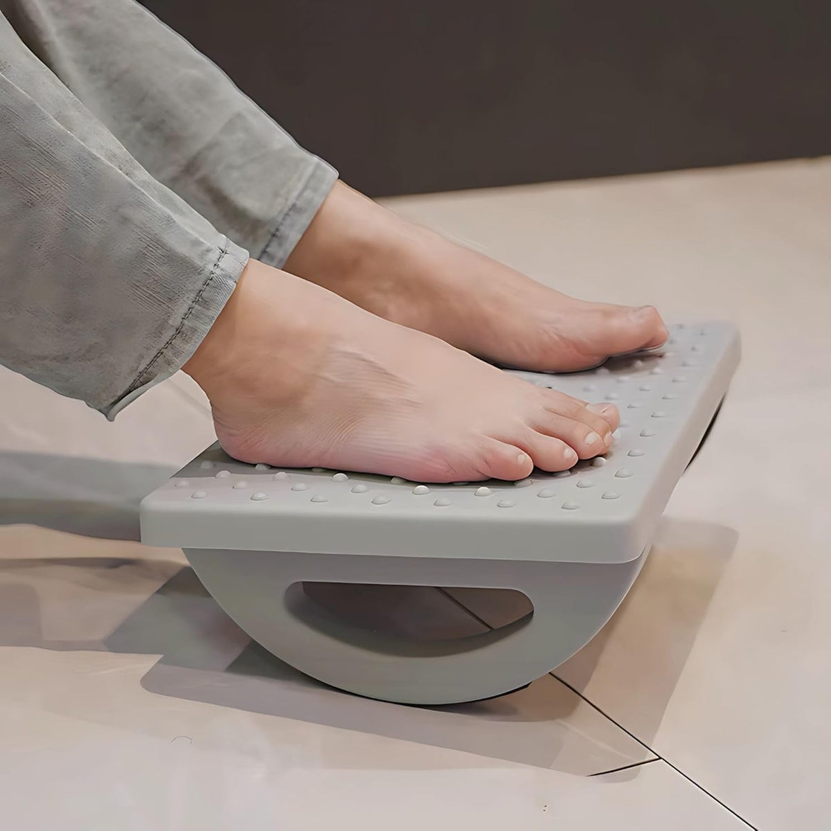 KRISHNPRIYA Foot Rest for Office Chair | 32.2 x 24.8 x 11.8 cm, Grey, Pack of 1 | PP Material with Acupressure Points & Roller |