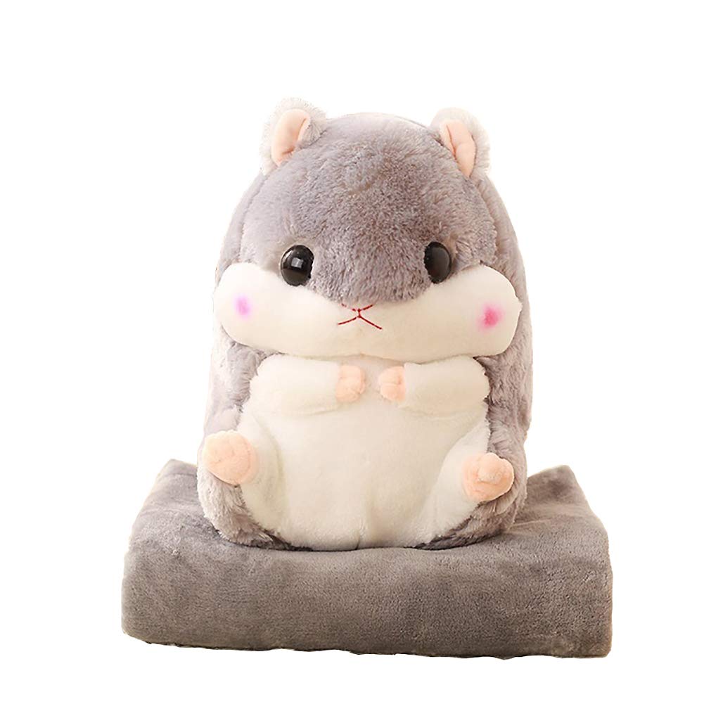 Yunnasi Plush Hamster Stuffed Animal Toys Hamster Throw Pillow With Blanket 19.7 Inches Grey