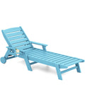 SERWALL Patio Chaise Lounge Chair, 5 Positions Adjustable HDPE Outdoor Lounge Chair for Pool, Poly Lounge Chair with Rolling Whe
