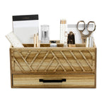 Blu Monaco Natural Wood Desktop Pen Organizer With Drawer - Stylish And Versatile Pen Holder And Stationery Organizer For Office