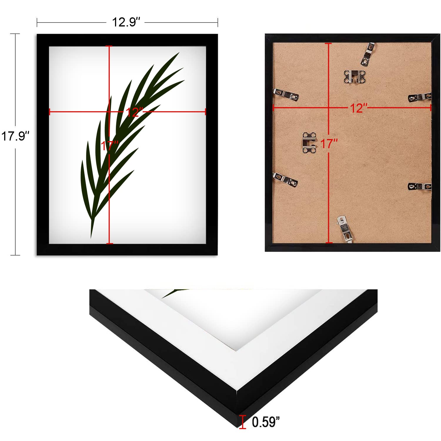 Naokboee 12X17 Picture Frame In Black, Photo Frames With Plexiglass, Horizontal And Vertical Formats For Wall Mounting