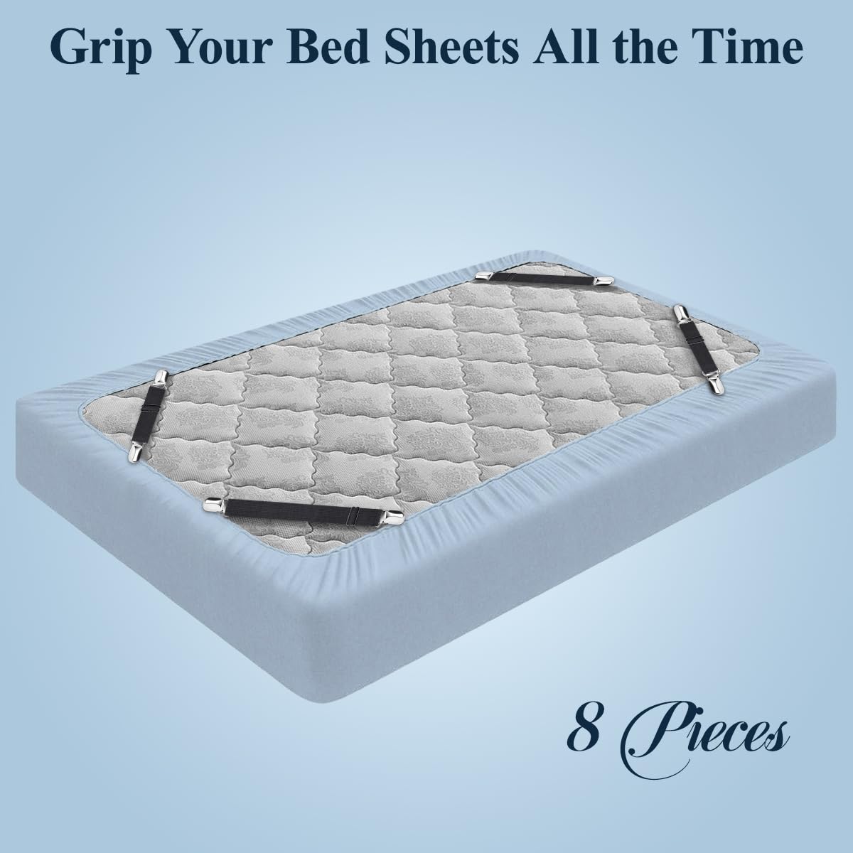 Bed Sheet Fasteners, 8 Pcs Adjustable Max Stretches To 26.8 In Holder Straps Non Slip Straps With Clips To Keep Sheets Firm & Tight, Universal & Black