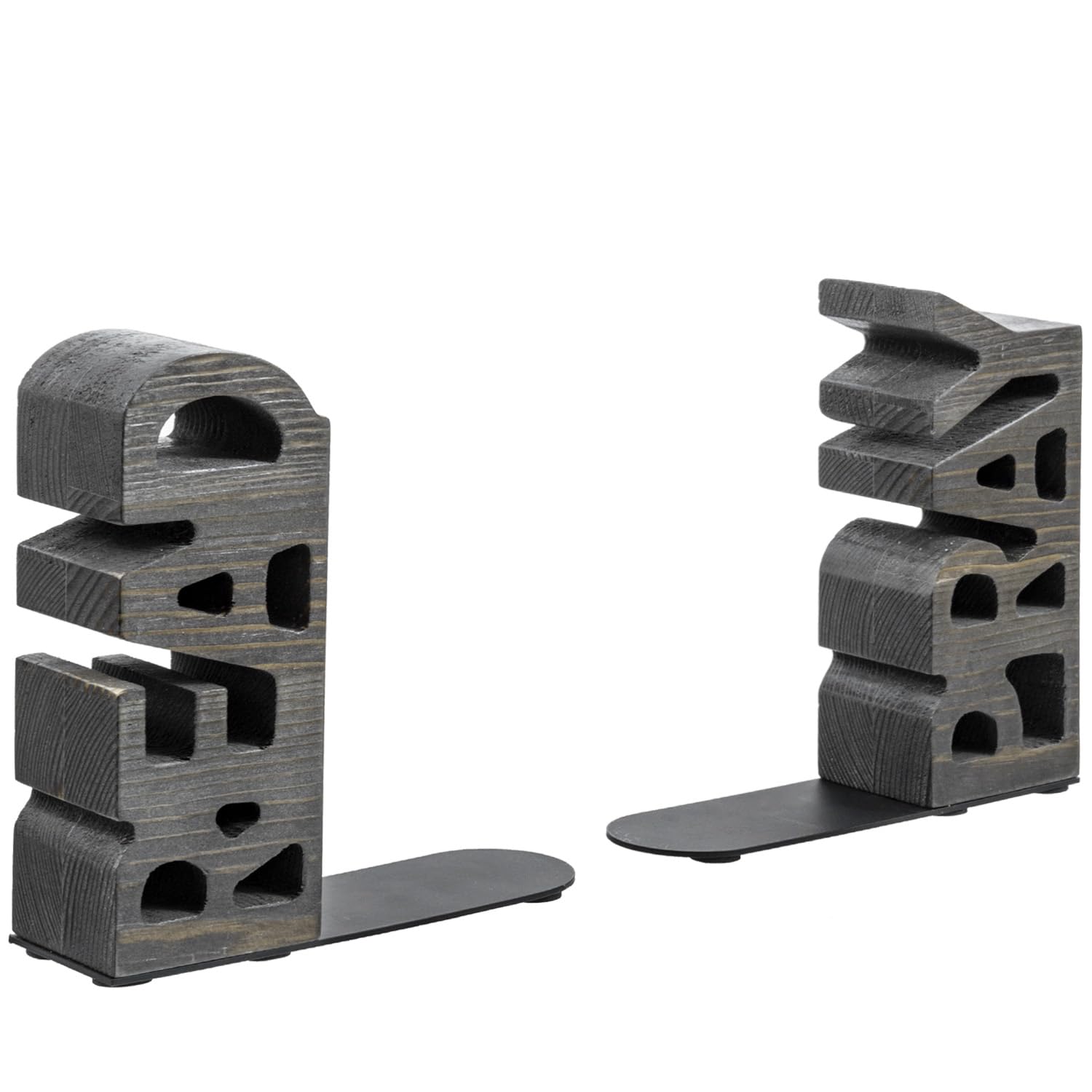 MyGift Vintage Weathered Gray Solid Wood Bookends Carved in Read and Pray Block Letters, Decorative Book Stands for Home Library