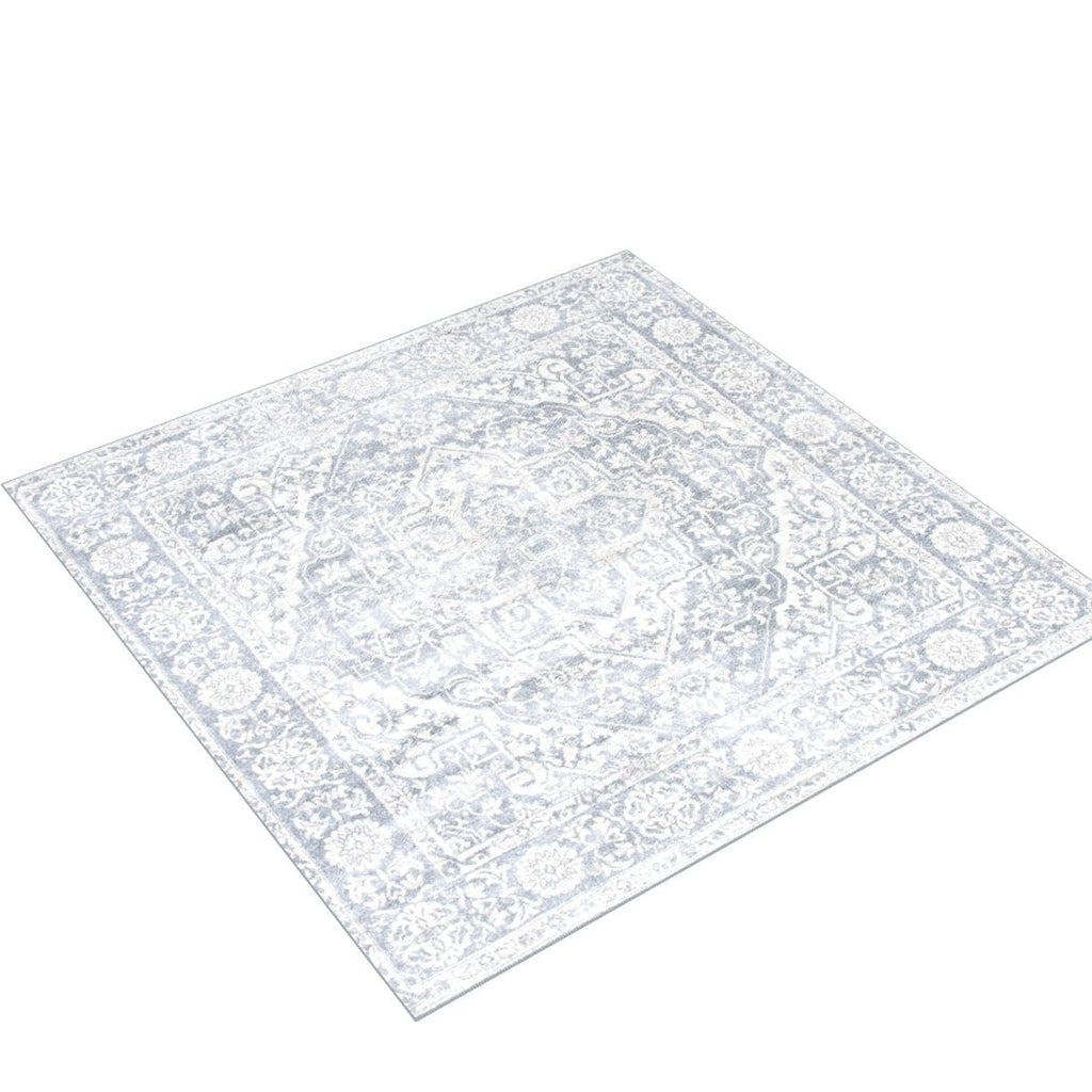 Safavieh Brentwood Collection Area Rug - 6'7'' Square, Light Grey & Ivory, Medallion Distressed Design, Non-Shedding & Easy Care