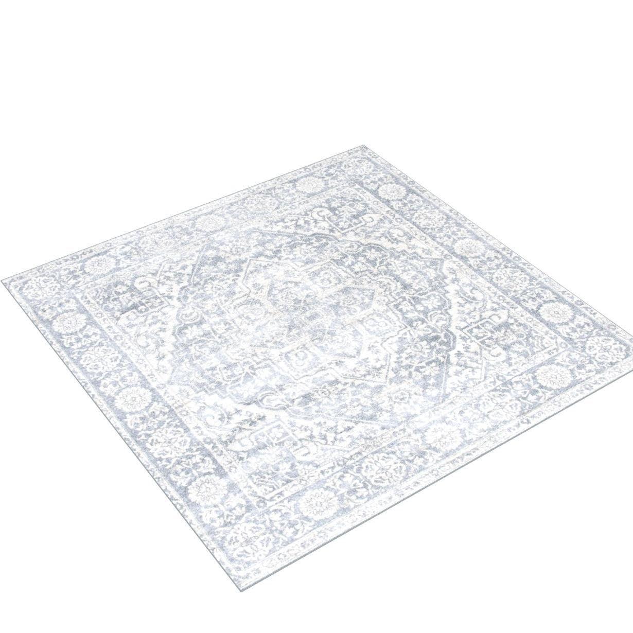 Safavieh Brentwood Collection Area Rug - 6'7'' Square, Light Grey & Ivory, Medallion Distressed Design, Non-Shedding & Easy Care