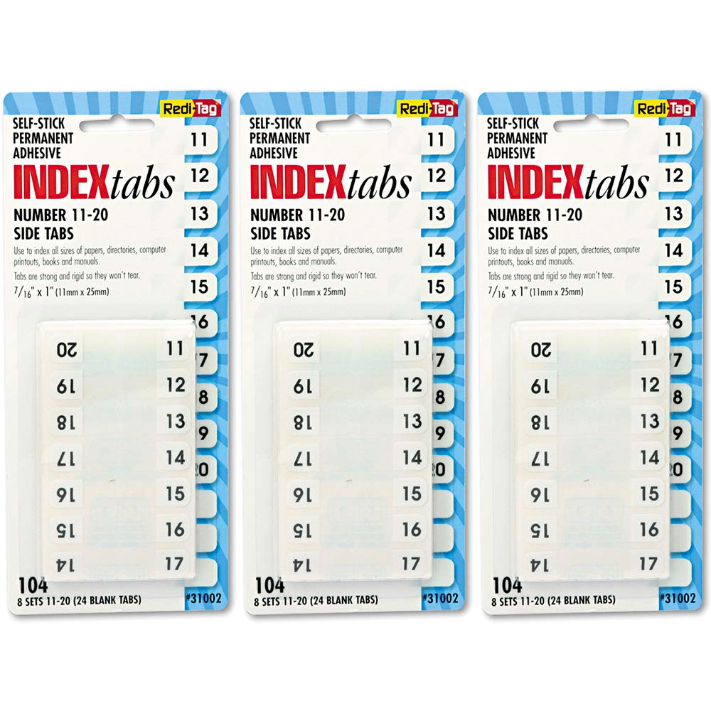Side-Mount Self-Stick Plastic Index Tab, 104/Pack [Set Of 3]