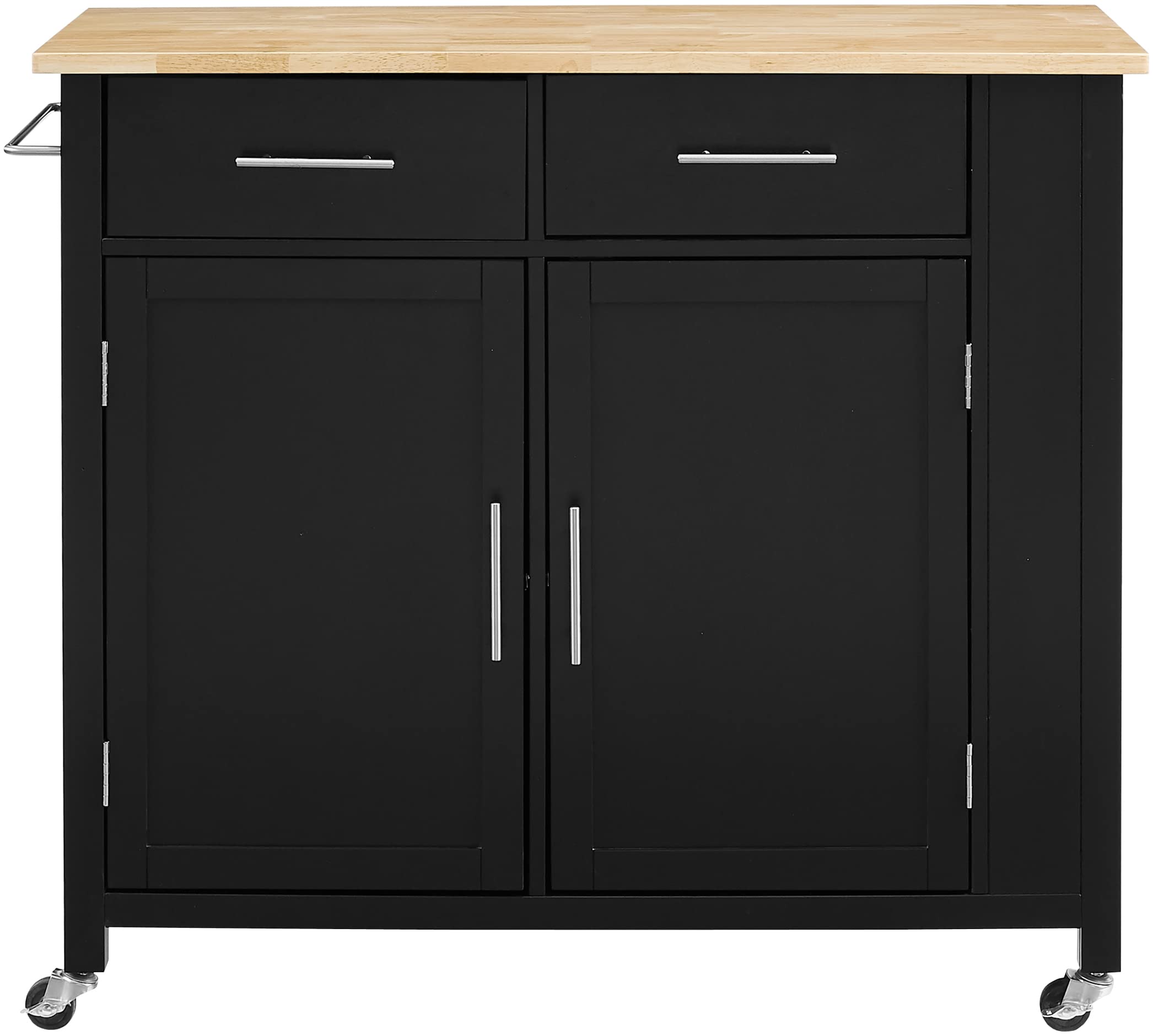 Crosley Furniture Savannah Wood Top Drop Leaf Rolling Kitchen Island Cart with Spice Rack and Shelves, Black