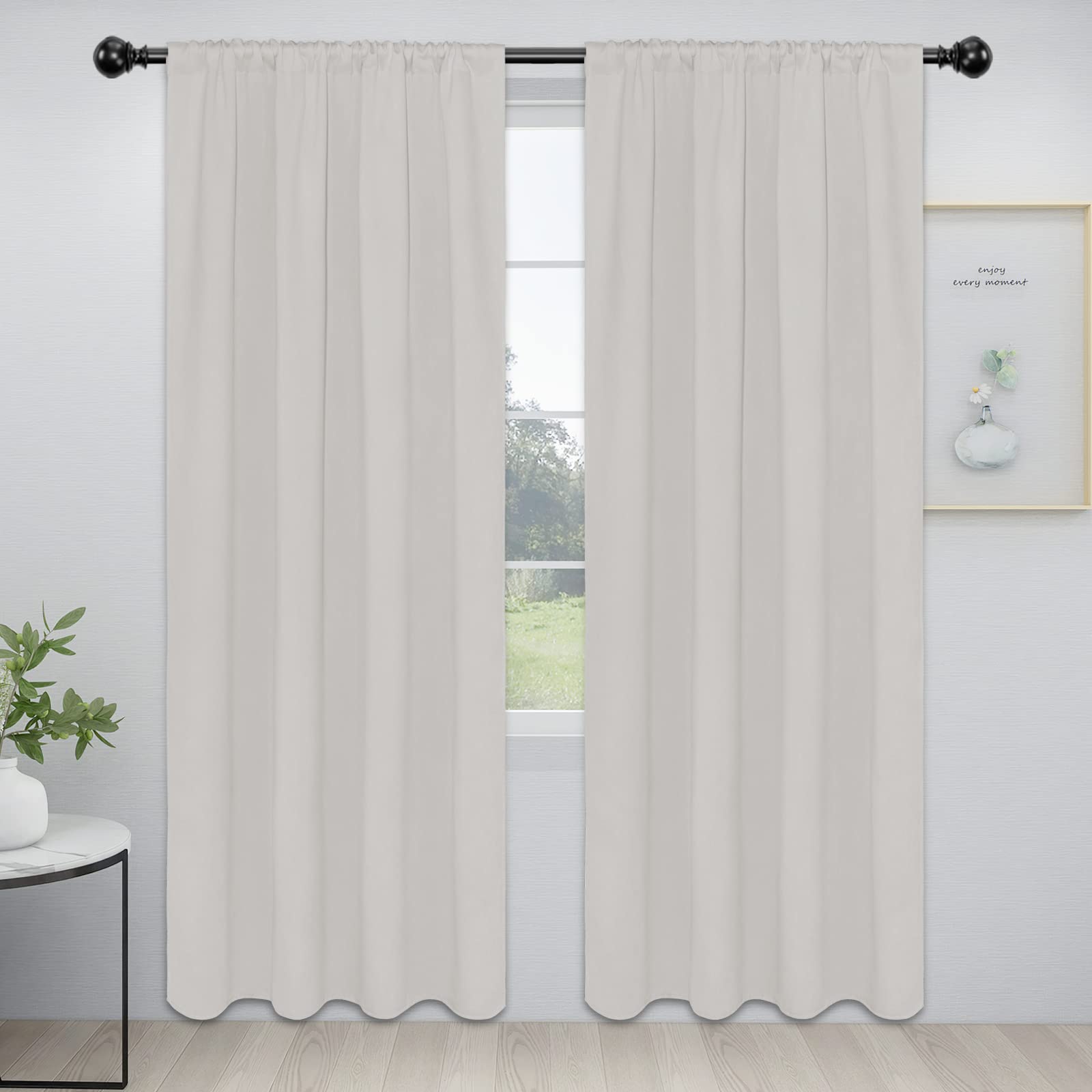 Easy-Going Rod Pocket Blackout Curtains For Bedroom, Room Darkening Window Curtains For Living Room, Thermal Insulated Noise Reduction Solid Window Drapes, 2 Panels (42X84 In, Light Linen)