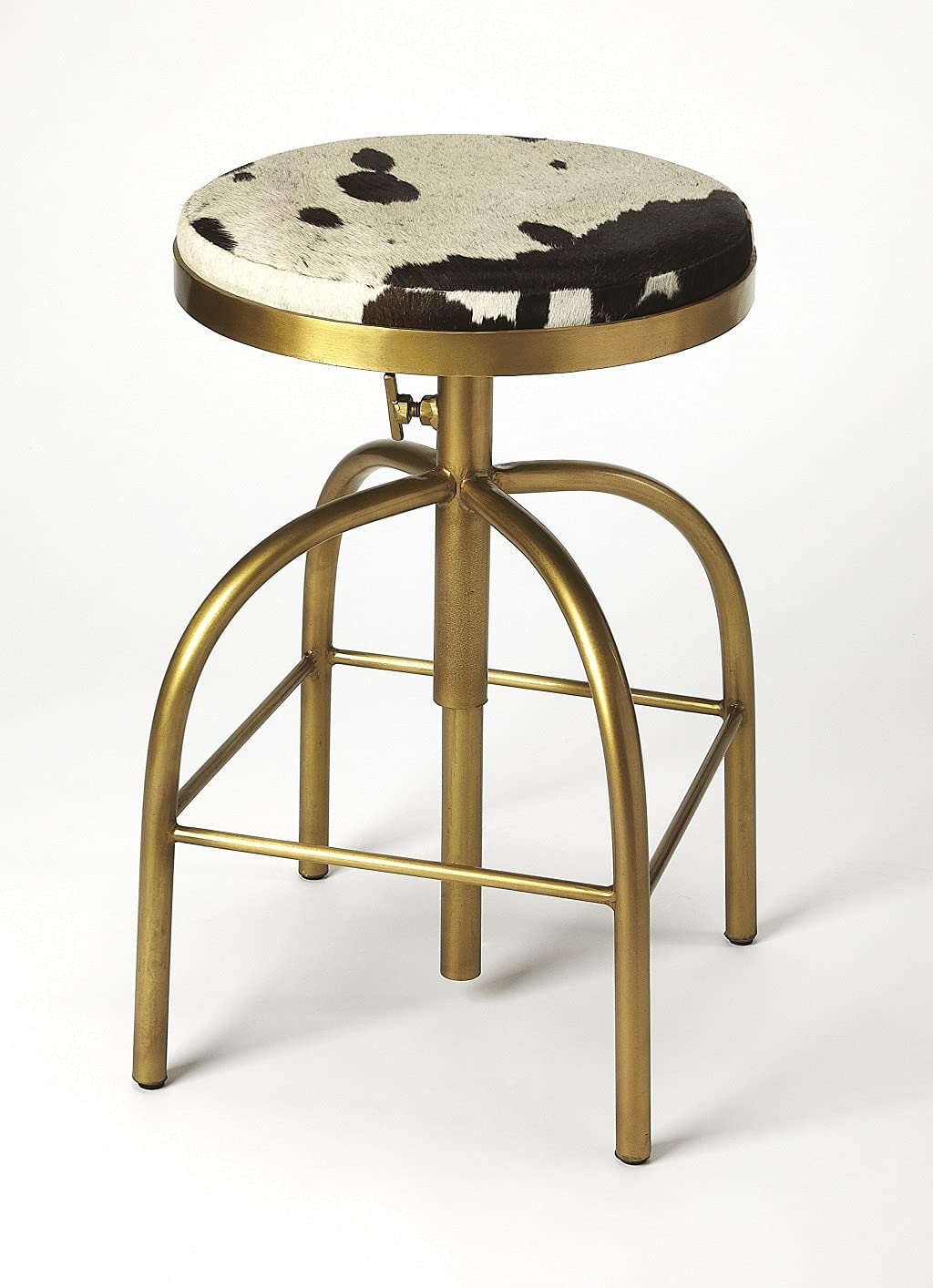 HomeRoots Multi-Color Iron (Gold Finish), Hair-on-Hide, Urethane Foam Hair on Hide Leather Bar Stool