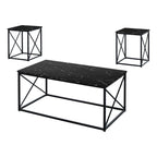 Monarch Specialties 7954P Table, 3pcs Set, Coffee, End, Side, Accent, Living Room, Metal, Laminate, Black Marble Look, Contemporary, Modern Set-3Pcs, 42.25' L x 22' W x 18.25' H