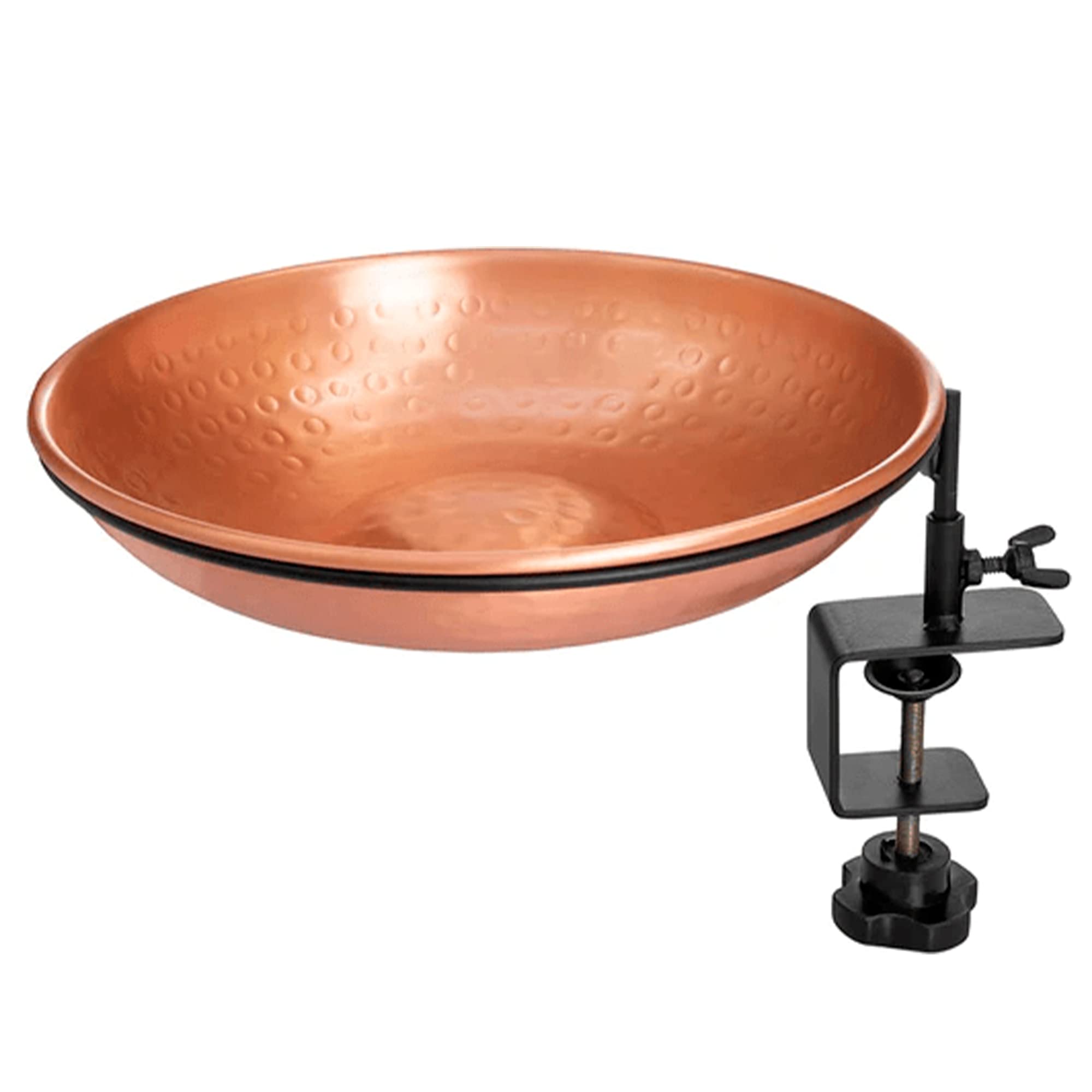 Monarch Abode Pure Copper Deck Mounted Bird Bath, Hand-Hammered Detachable Bird Feeder, Bath, & Bowl With Iron Clamp, Decor For