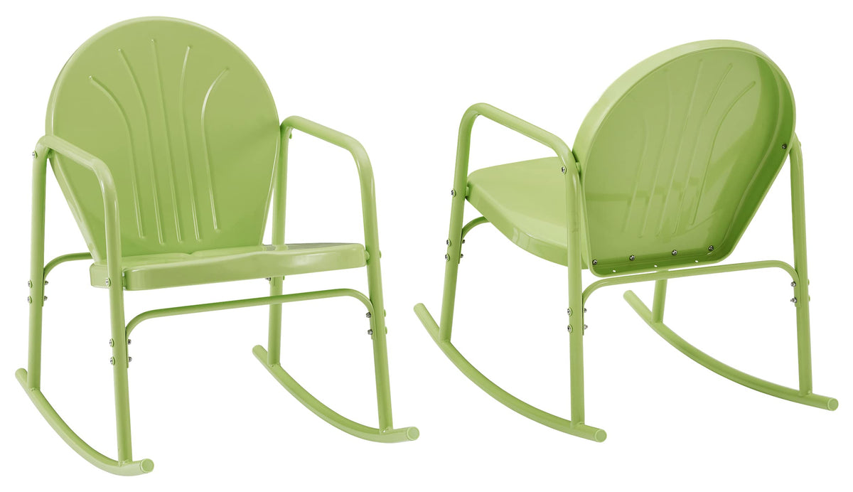 Crosley Furniture Griffith Retro Metal Outdoor Rocking Chairs, Set of 2, for Porch, Deck, Balcony, Backyard, Key Lime Gloss