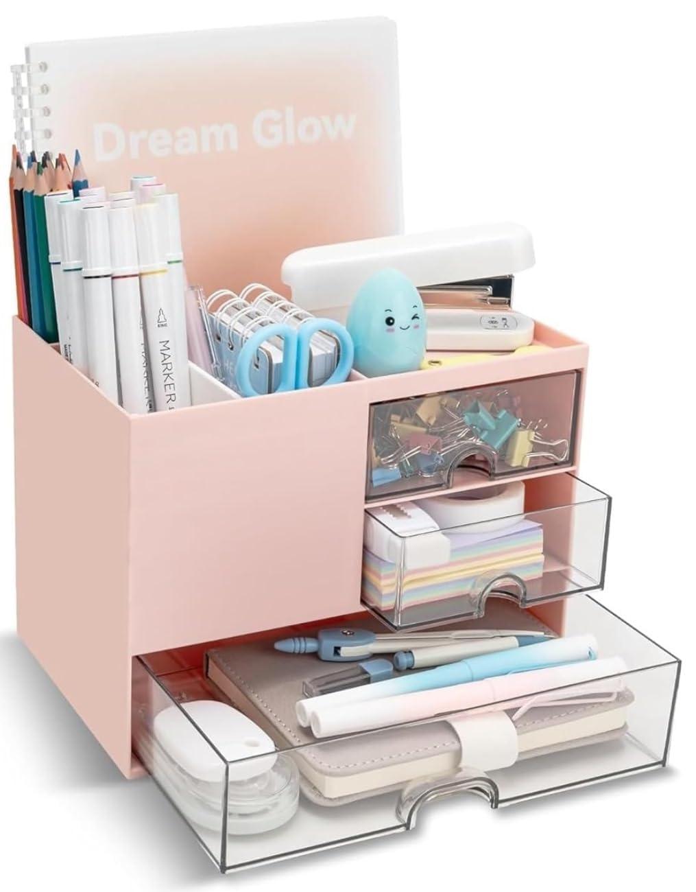Menifest Desk Organiser With Stackable Drawers, Pink, 20.8X14.5X15.5 Cm
