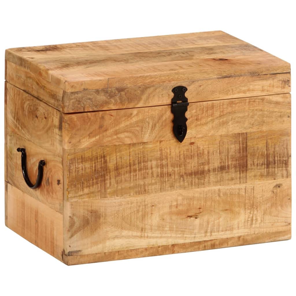 vidaXL Antique-Style Wooden Storage Box 39 x 28 x 31 cm - Solid Mango Wood Tool Chest with Lid and Hinges for Compact Home Organization - Natural Finish
