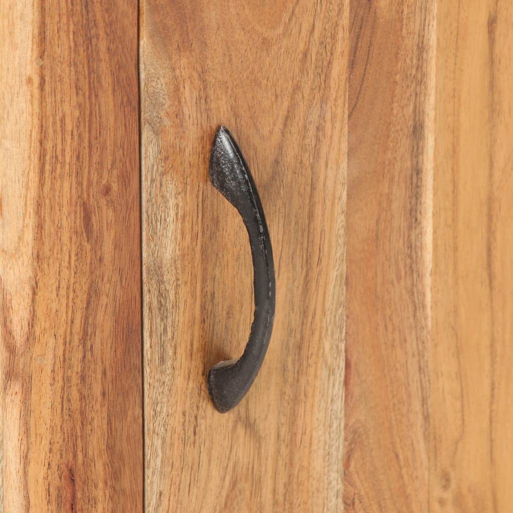 vidaXL Bedside Cabinet in Solid Acacia Wood - Rustic Brown, Rectangular Nightstand with Storage - Natural Finish, Ready Assembled