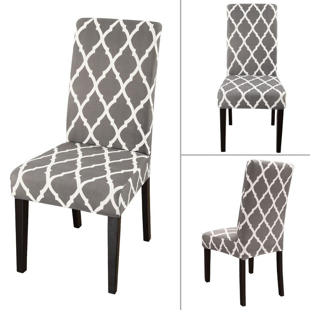 Jqinhome Chair Covers For Dining Room 6 Pack, High Stretch Removable Washable Parsons Chair Slipcover For Home Party Hotel Wedding Ceremony (Grey White)