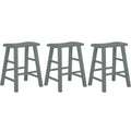 eHemco Heavy-Duty Solid Wood Saddle Seat Kitchen Counter Height Barstools, 24 Inches, Gray, Set of 3
