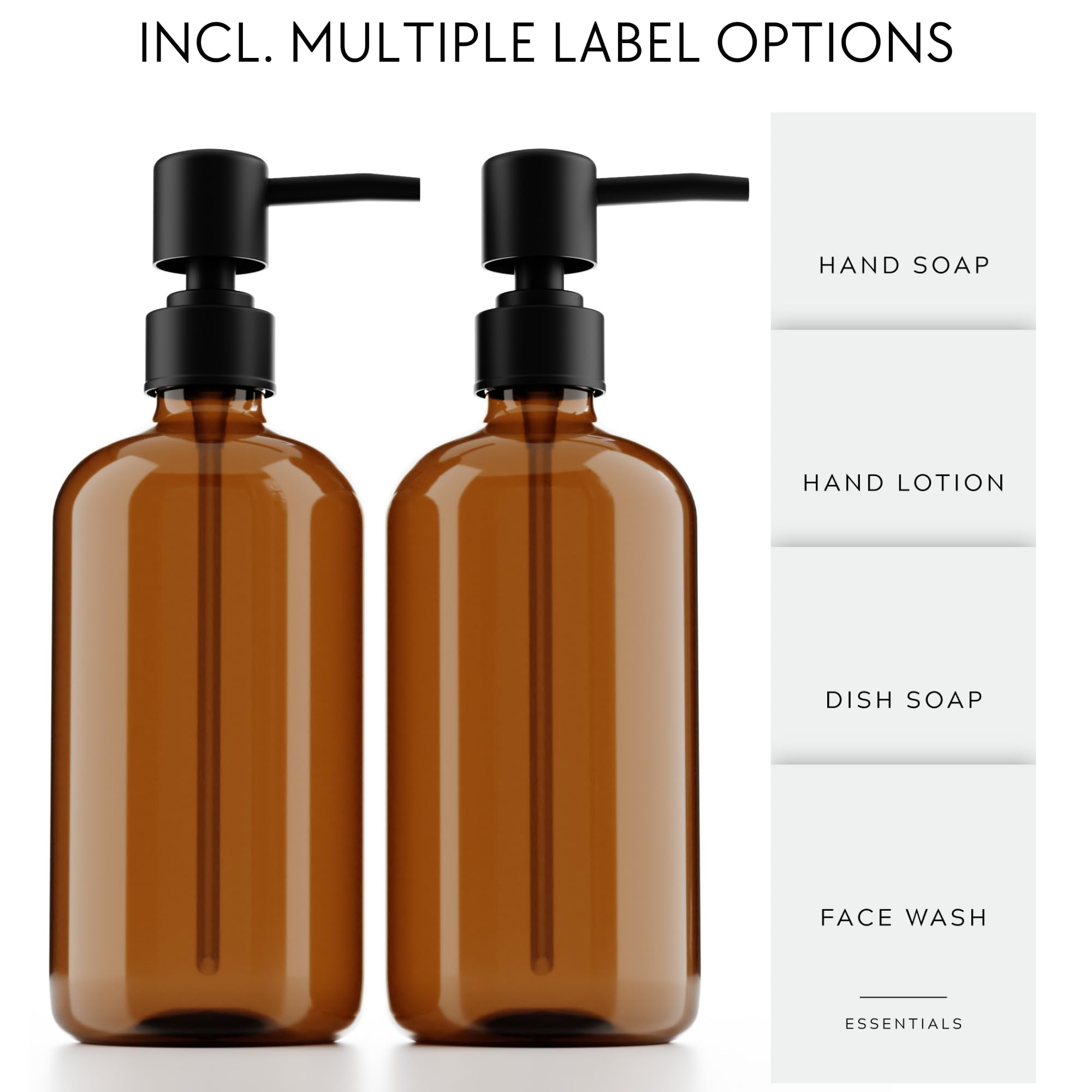 Stylish Soap Dispenser Set Of 2 For Kitchen Or Bathroom - Quality 21Oz Dish And Hand Soap Dispensers - Extra Durable Amber Dispe