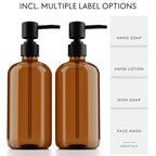 Stylish Soap Dispenser Set Of 2 For Kitchen Or Bathroom - Quality 21Oz Dish And Hand Soap Dispensers - Extra Durable Amber Dispe