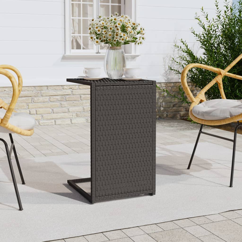 vidaXL C Table - Black Poly Rattan - Weather Resistant - Svelte Design with Powder-Coated Steel Frame for Stability - Indoor/Outdoor Compatible